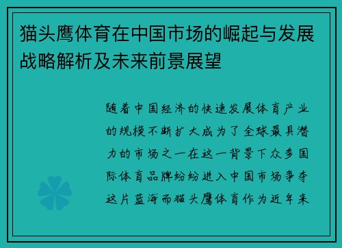 猫头鹰体育在中国市场的崛起与发展战略解析及未来前景展望